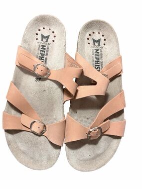 Mephisto Women’s Peach/Nude Leather Buckle Sandals